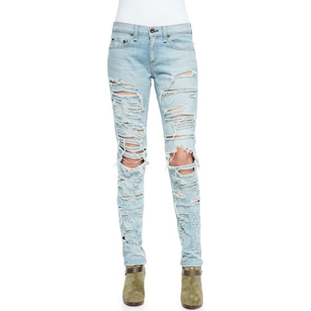 rag & bone The‎ Dre Jeans Size 27 Thrasher Ripped Denim Light Wash Hailey Bieber
